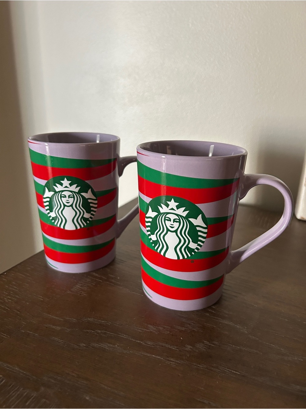 Starbucks Lavender Stripe Ceramic Coffee Mug - Mermaid Christmas 2020 Set of 2